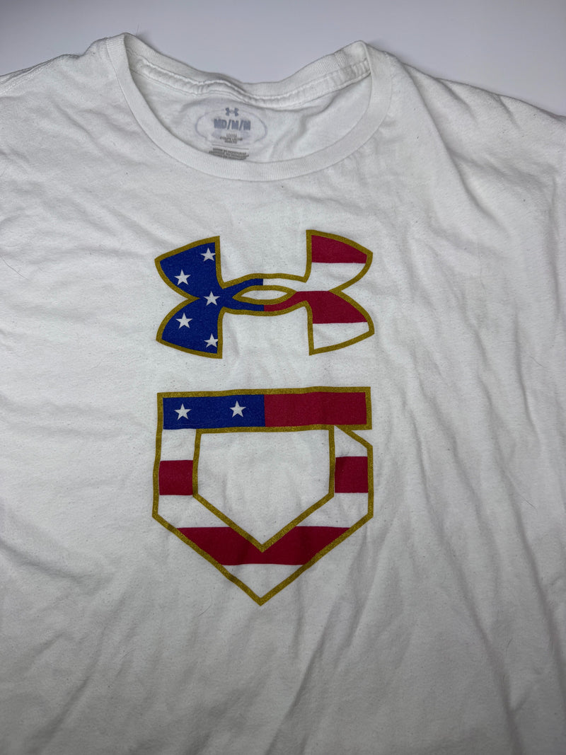 Under Armour Freedom Baseball USA Flag T-Shirt White M